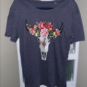Mighty Fine Floral Cow Skull Tee